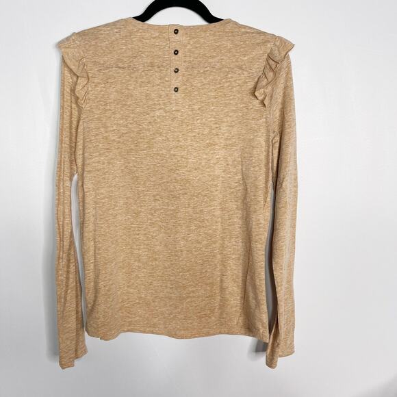 New Hem & Thread Small Peachy Orange Burnout Long Sleeve Lace Inset Button Back - Picture 2 of 9